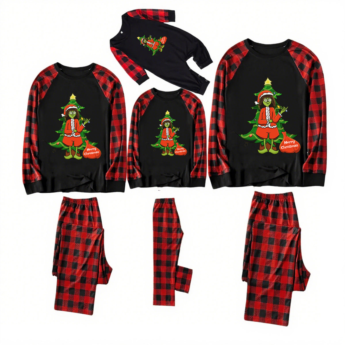 Grinch Magic-Black and Red Plaid Family Christmas Pajamas
