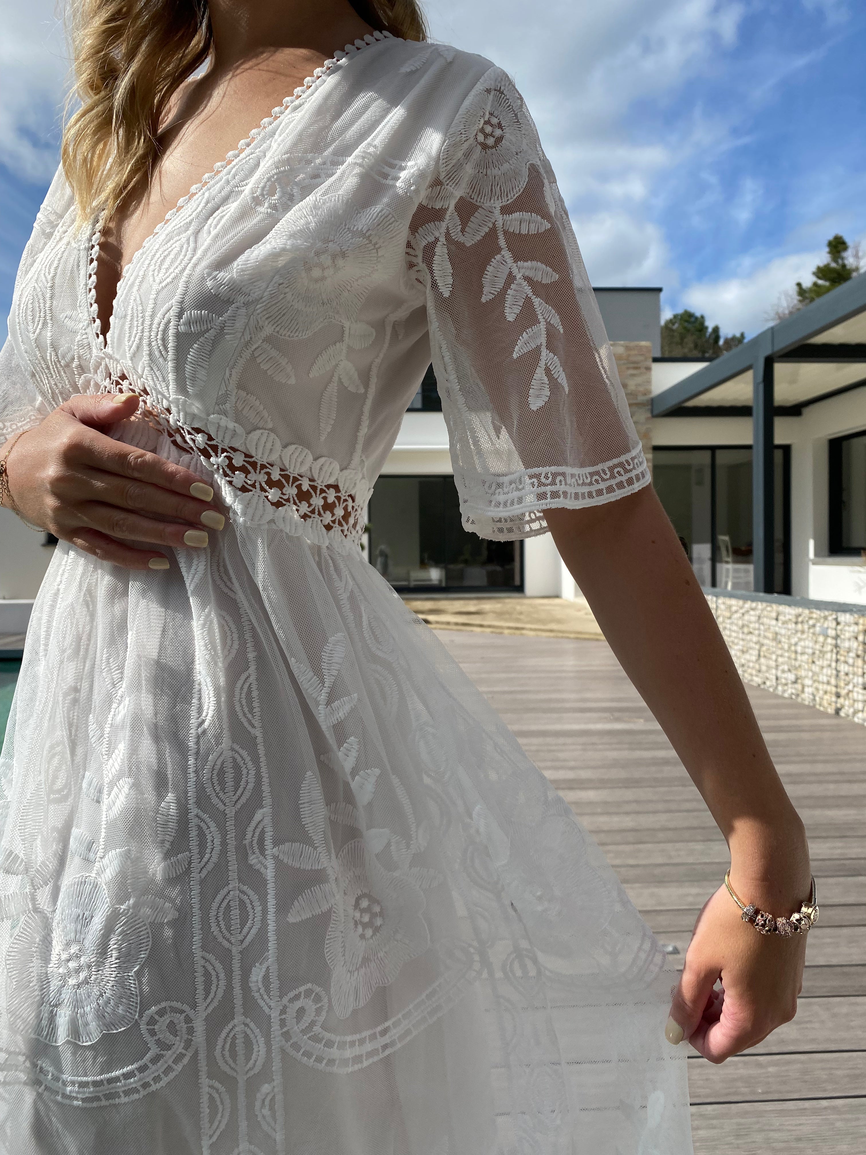 White Bohemian Long Lace Boho Dress