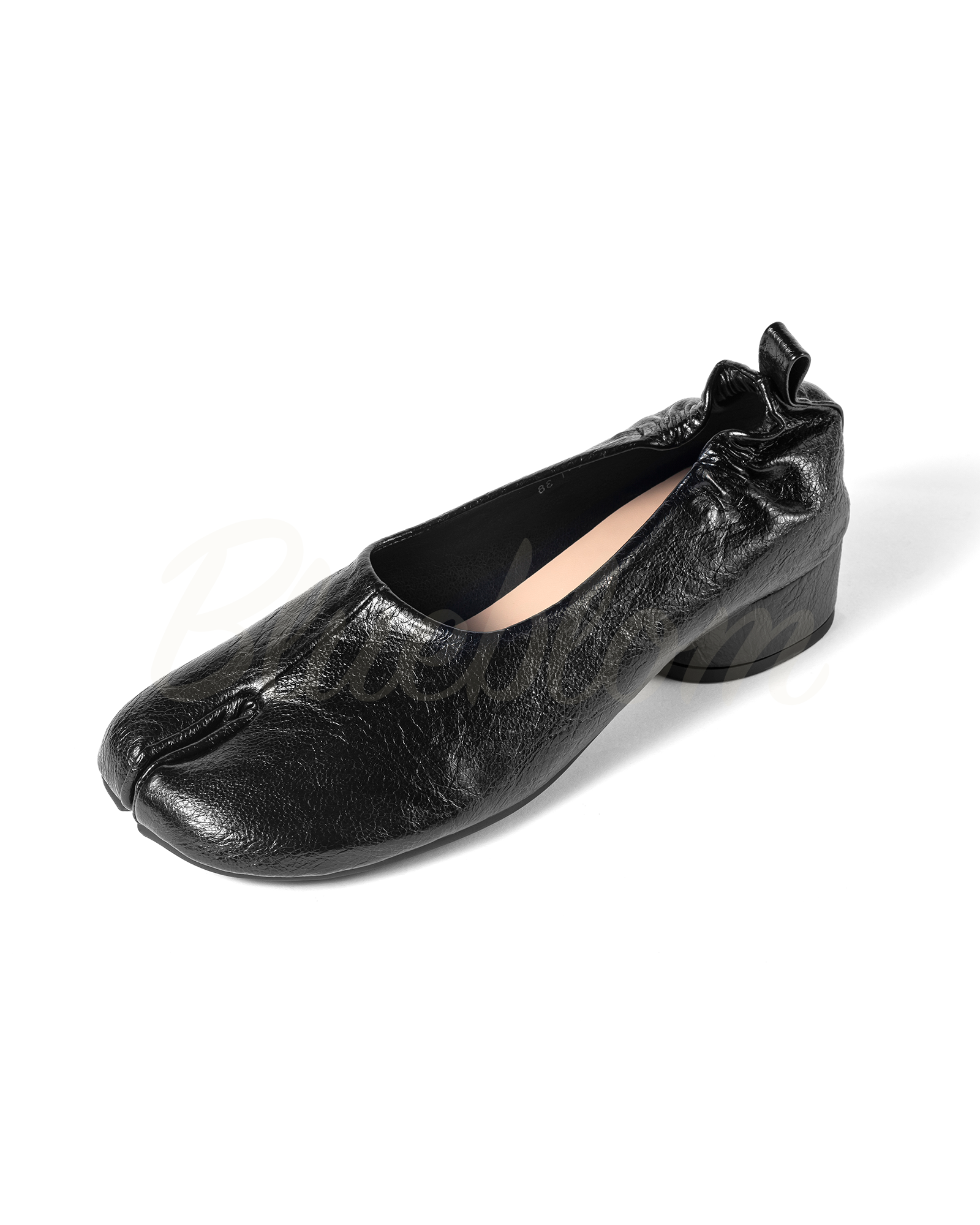 Black Thick Heeled Pleated Tabi Shoes