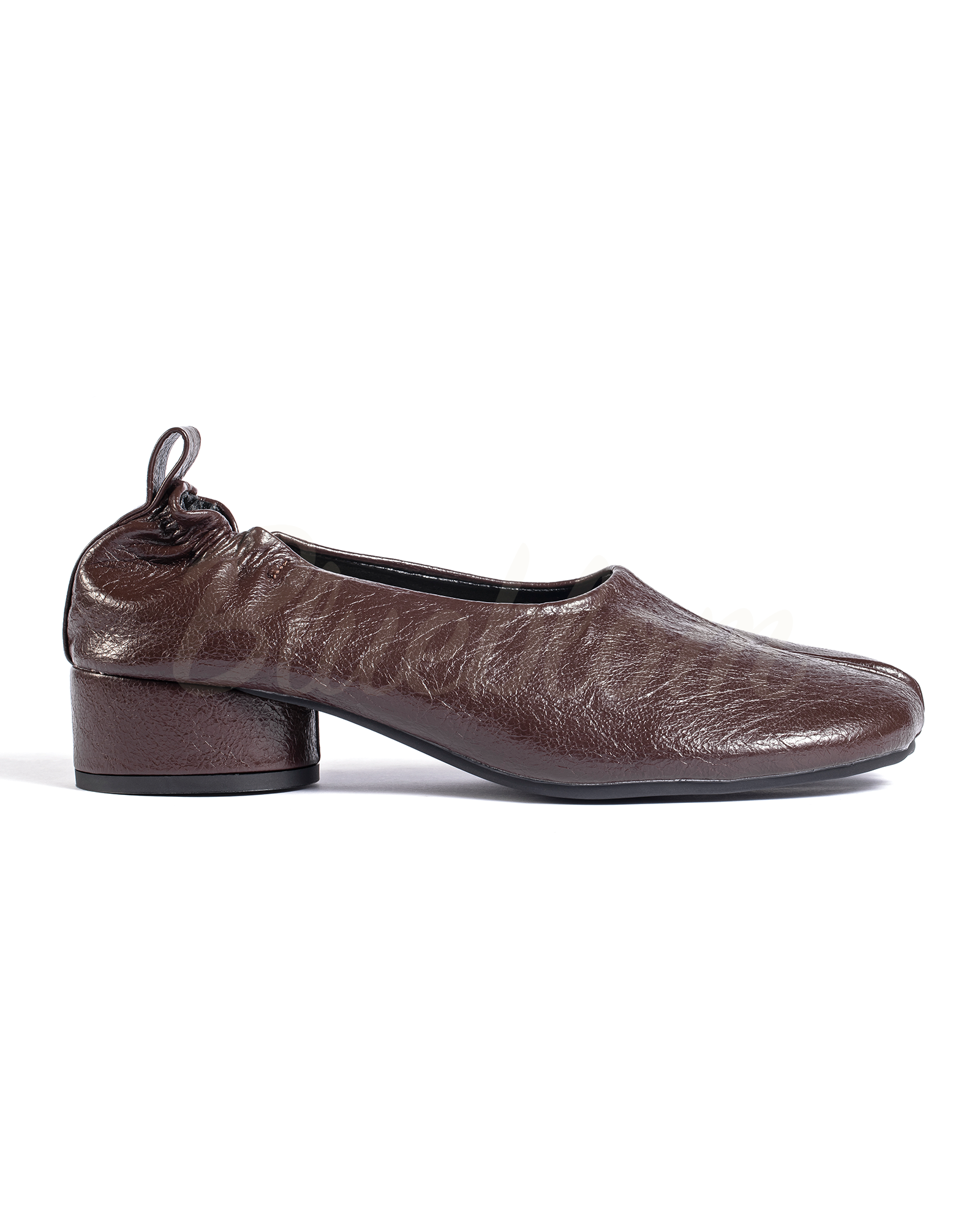 Brown Thick Heeled Pleated Tabi Shoes