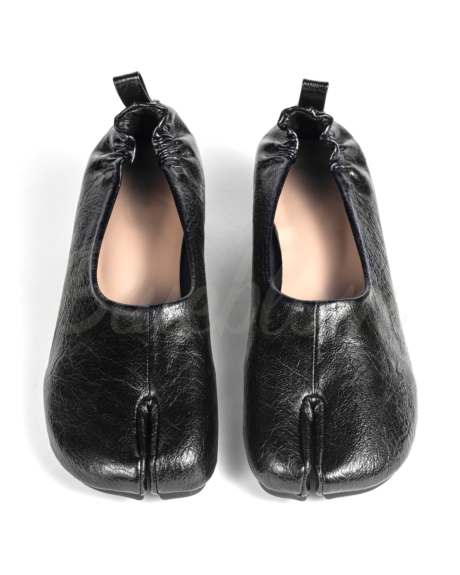 Black Thick Heeled Pleated Tabi Shoes