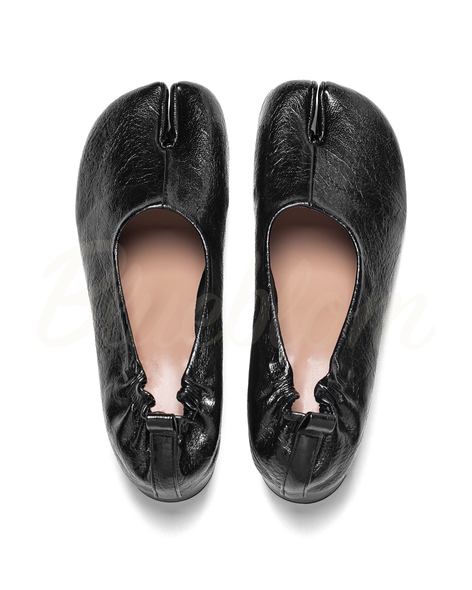Black Thick Heeled Pleated Tabi Shoes