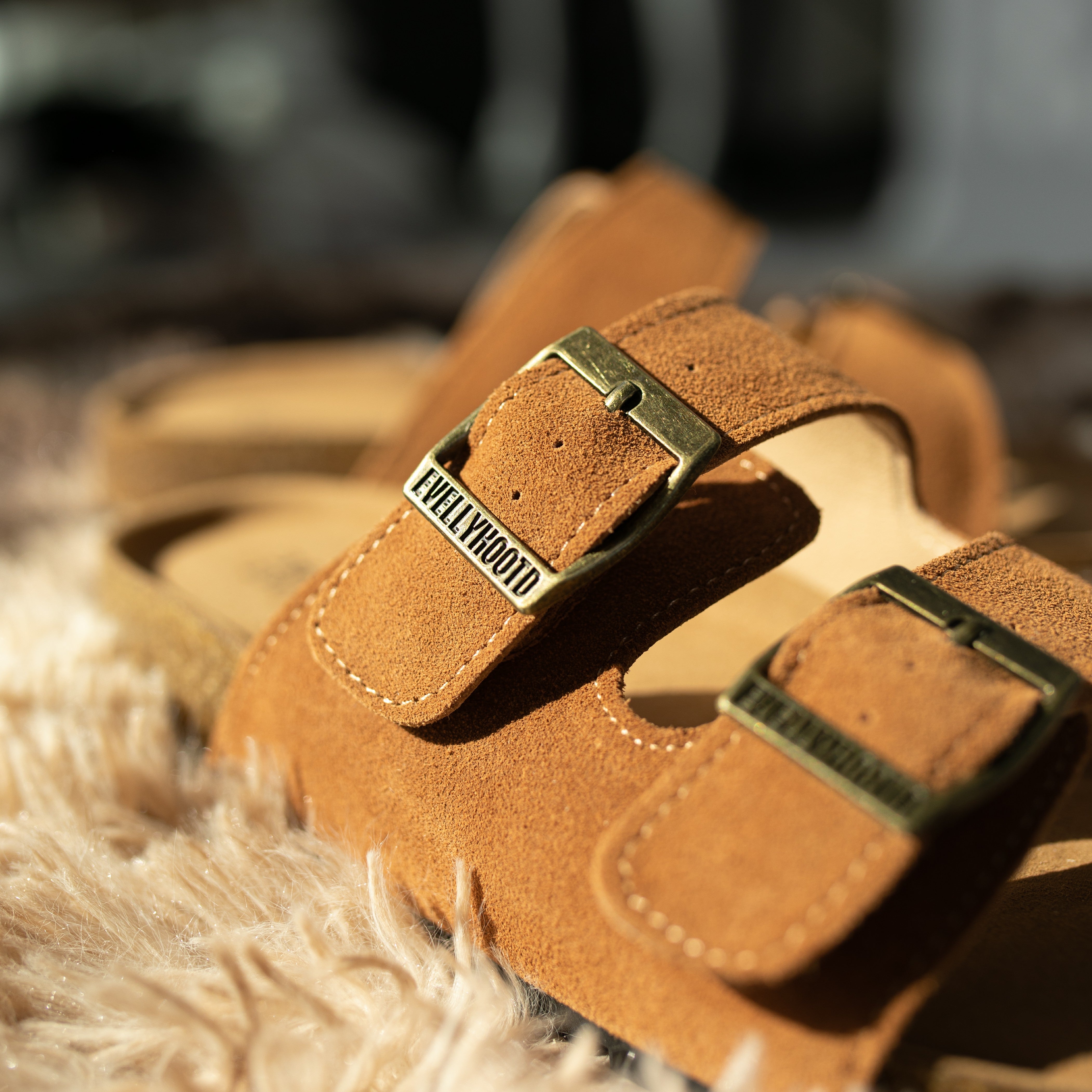 Open Toe Suede Dual Buckle Sandals