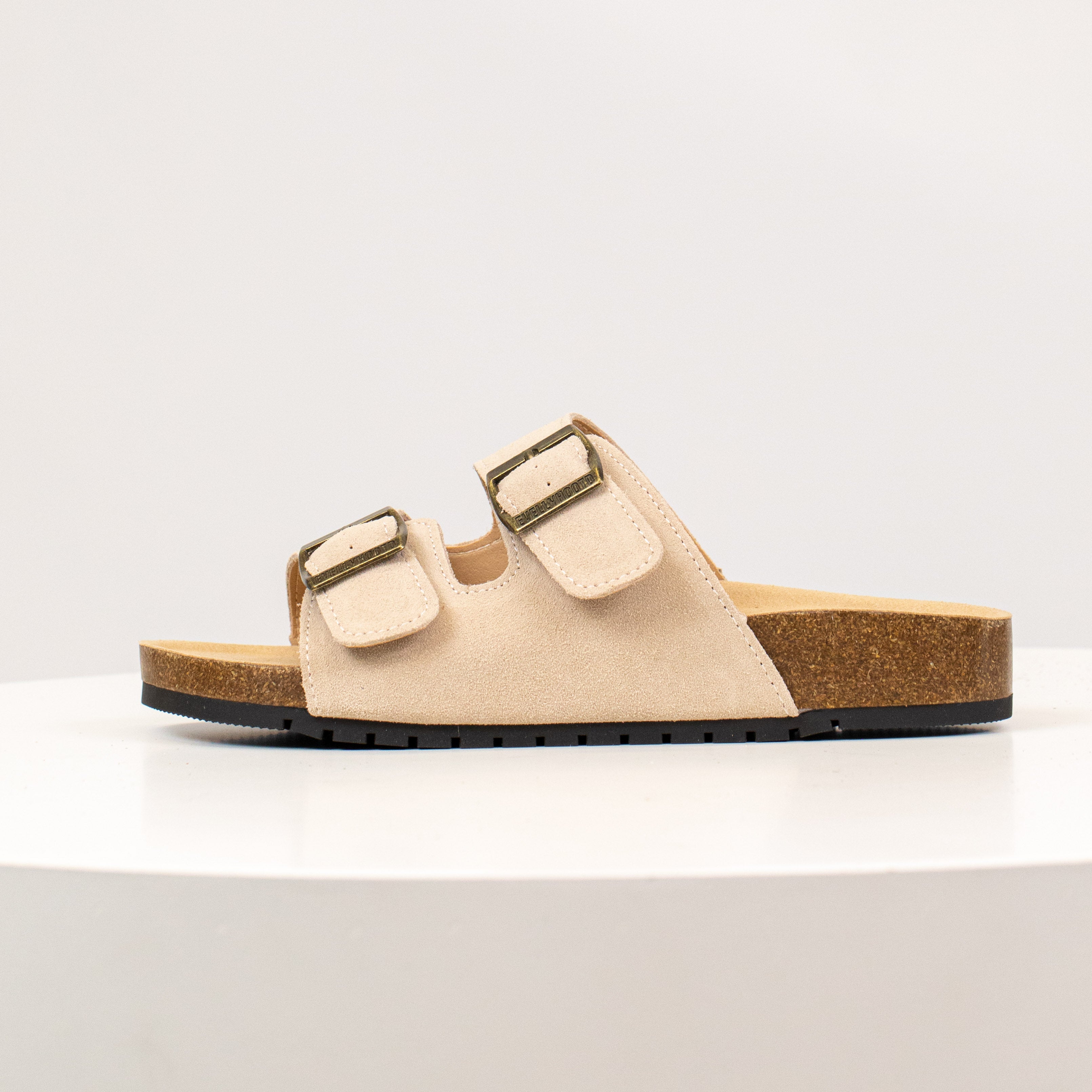 Open Toe Suede Dual Buckle Sandals
