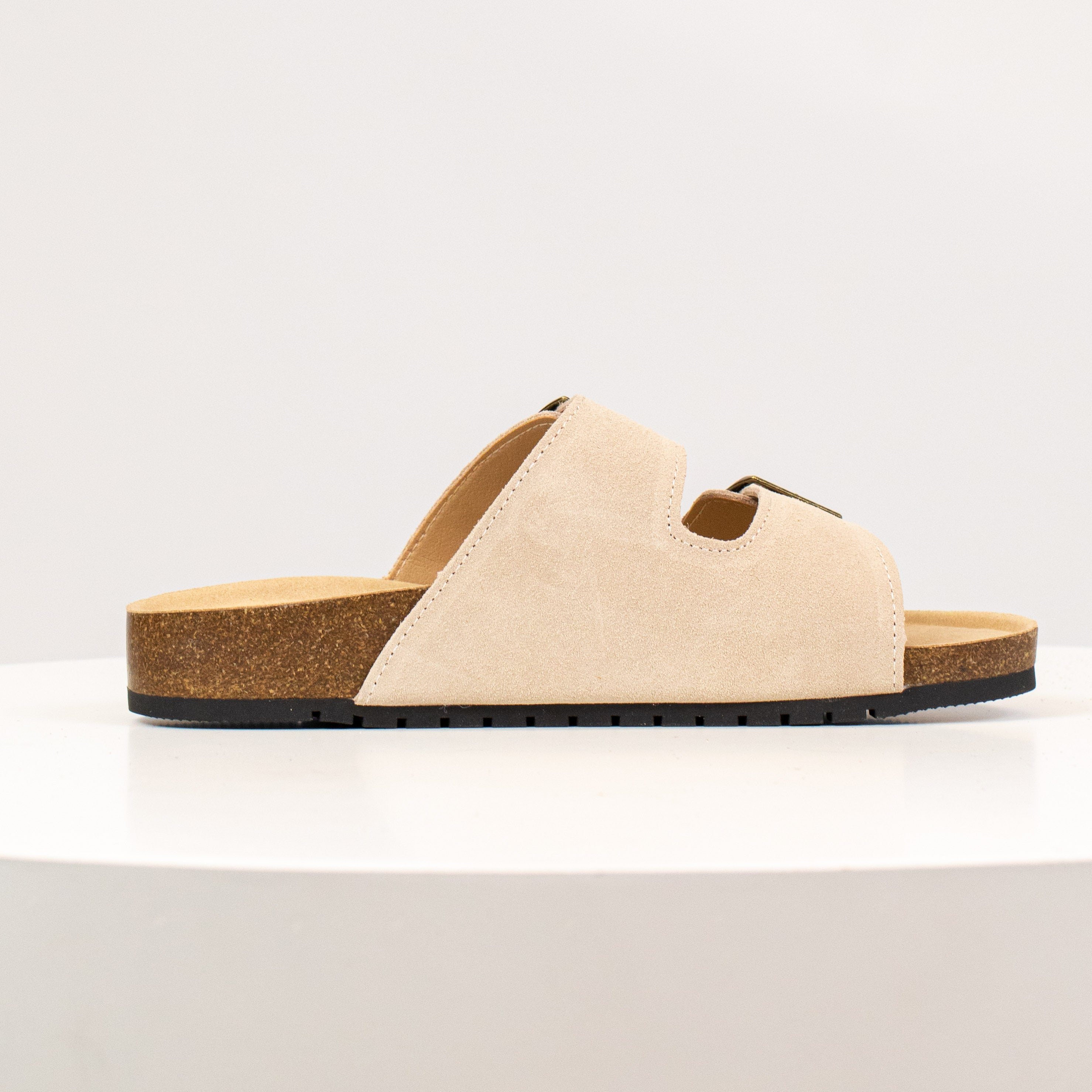 Open Toe Suede Dual Buckle Sandals