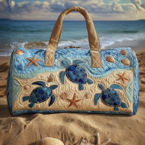 Ocean Turtle Print Hippie Van Quilted Duffle Bag