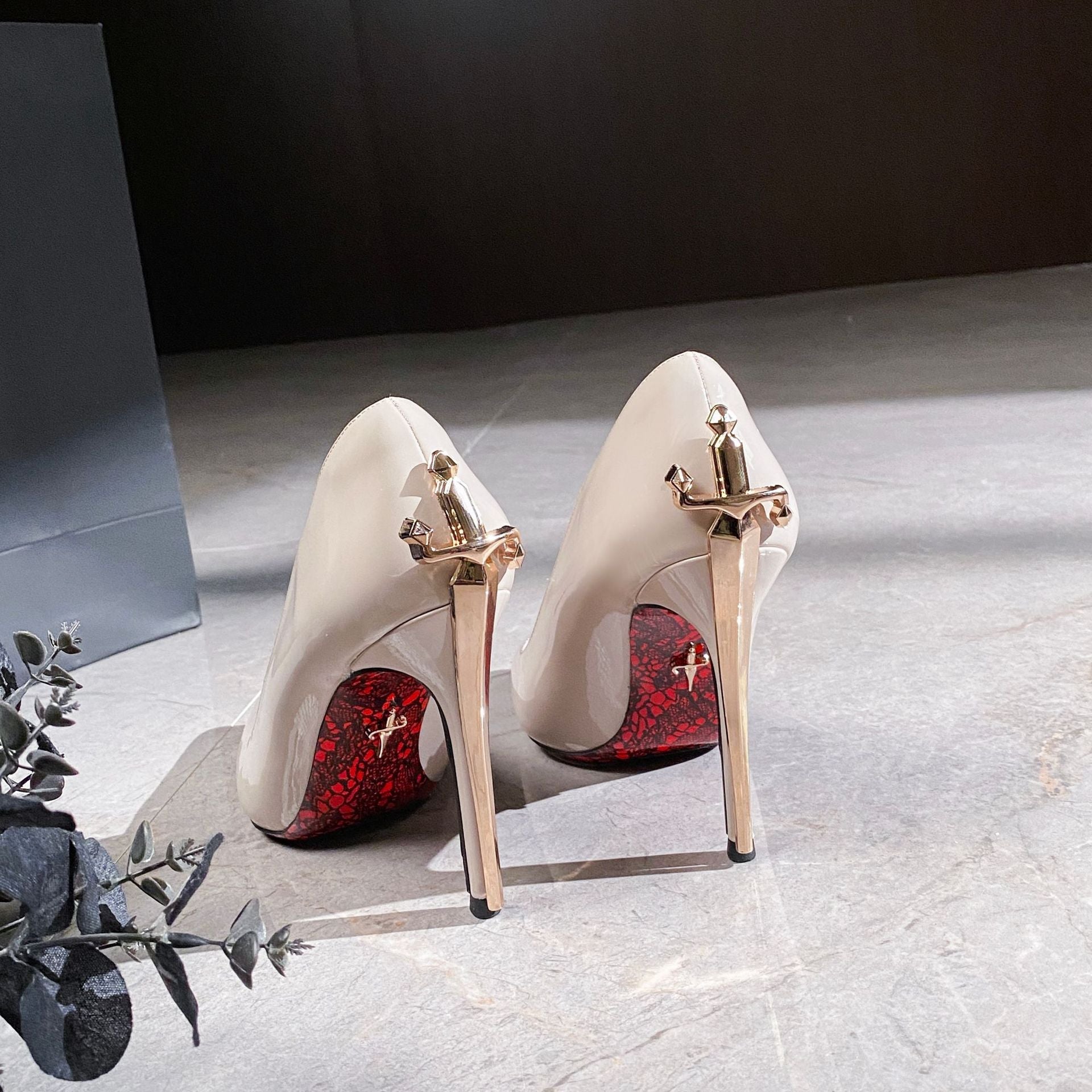 Sword Detail Patterned Sole Bottom Heel Prom Shoes