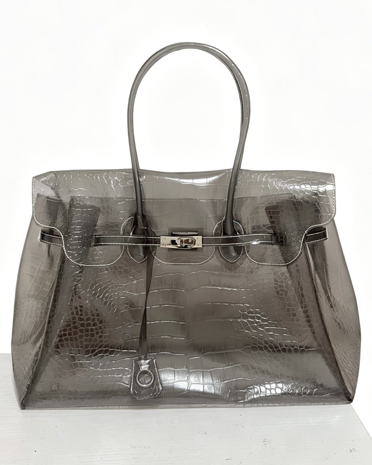 Croc Embossed TPU Jelly Bag Top Handle Handbag