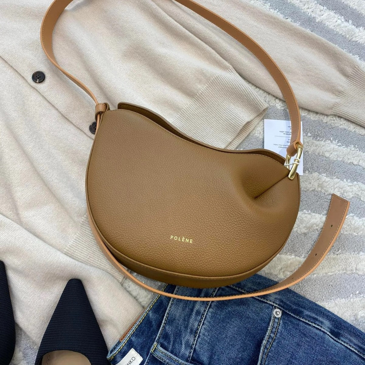 Pebbled Leather Crescent Crossbody Bag Polene Koala Sling Bag