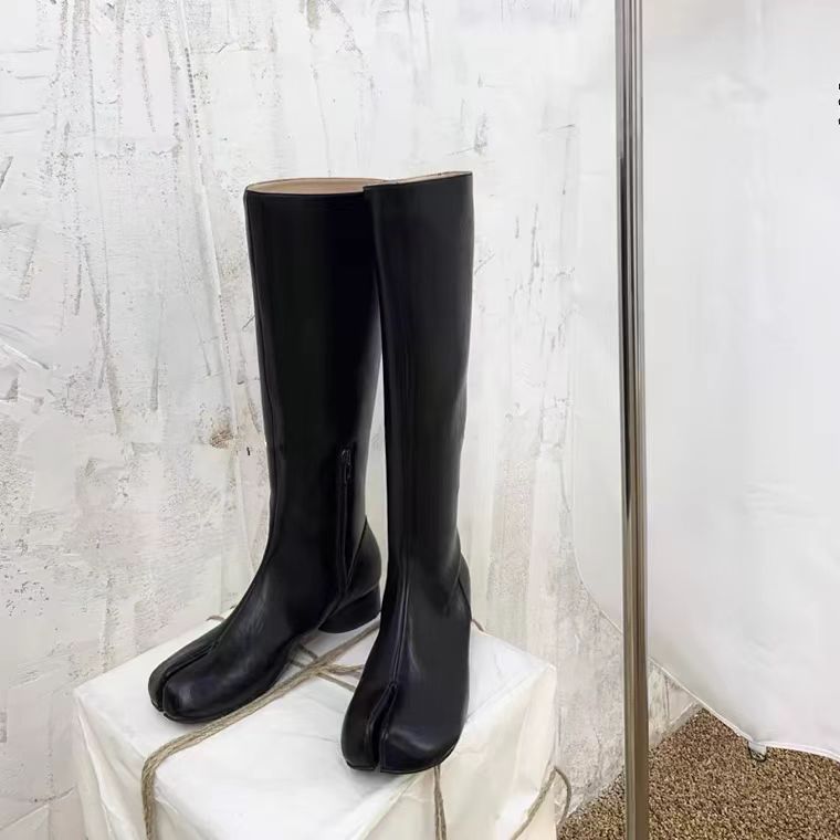 Black Leather knee high Tabi Boots