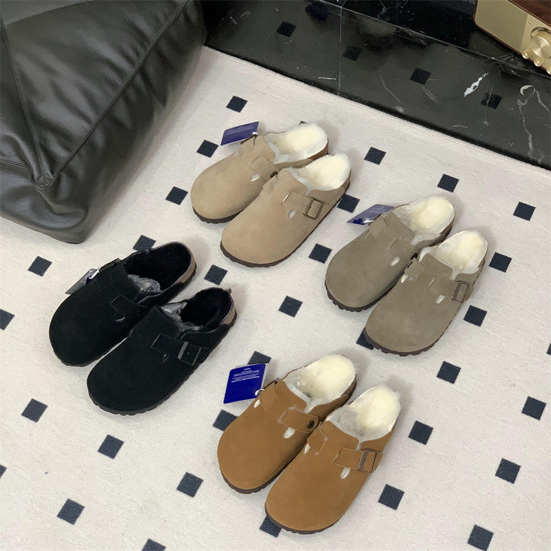 Boston Shearling fuzzy Suede Leather Footbed Clogs
