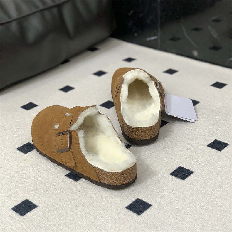 Boston Shearling fuzzy Suede Leather Footbed Clogs
