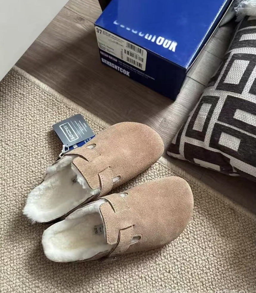 Boston Shearling Suede padded Leather Footbed Clogs