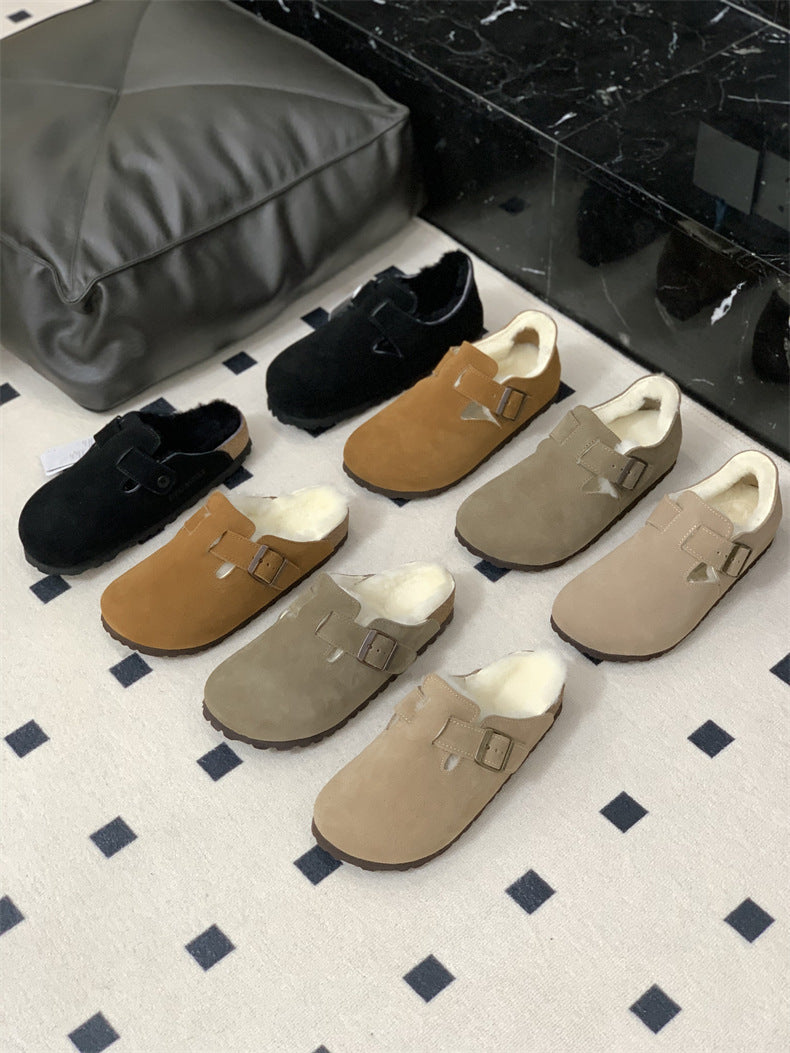 Boston Shearling fuzzy Suede Leather Footbed Clogs