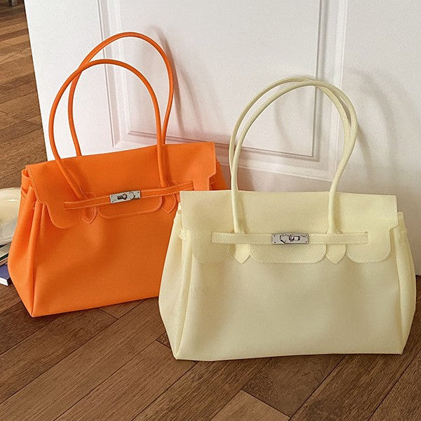 Yellow-Transparent Solid Color Pvc Jelly Bag Women's Tote Bag