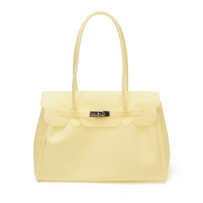 Yellow-Transparent Solid Color Pvc Jelly Bag Women's Tote Bag