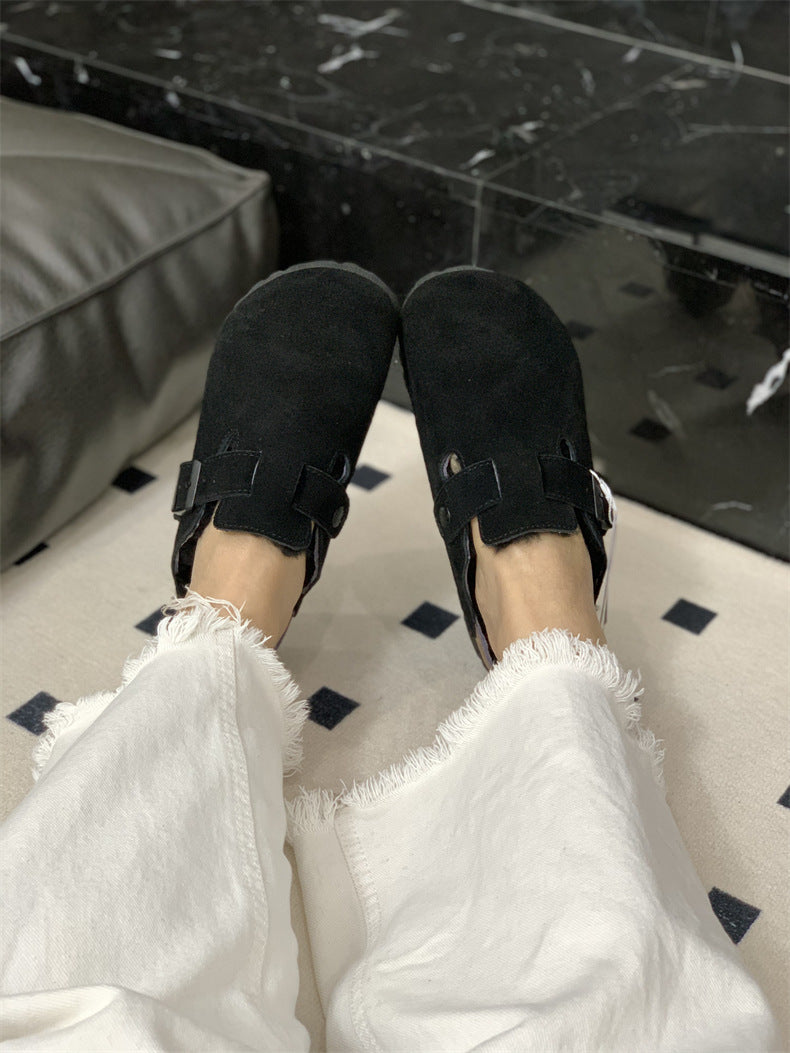 Boston Shearling fuzzy Suede Leather Footbed Clogs