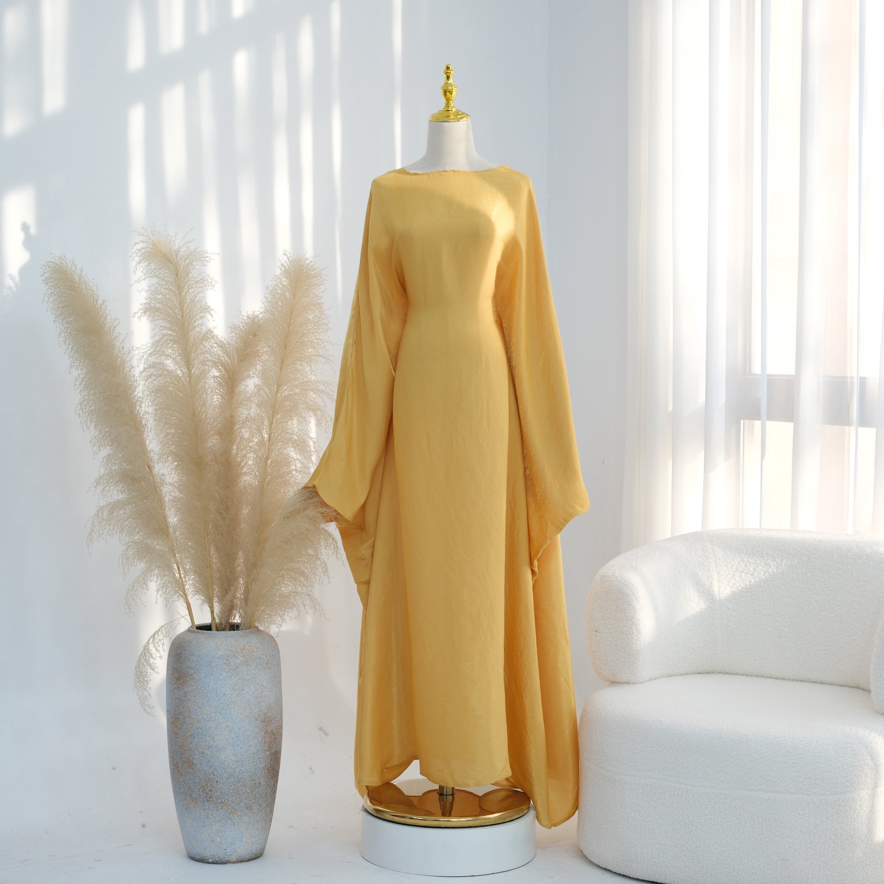 Baraa Batwing Satin Sleeve Abaya Maxi Dress kaftan dress
