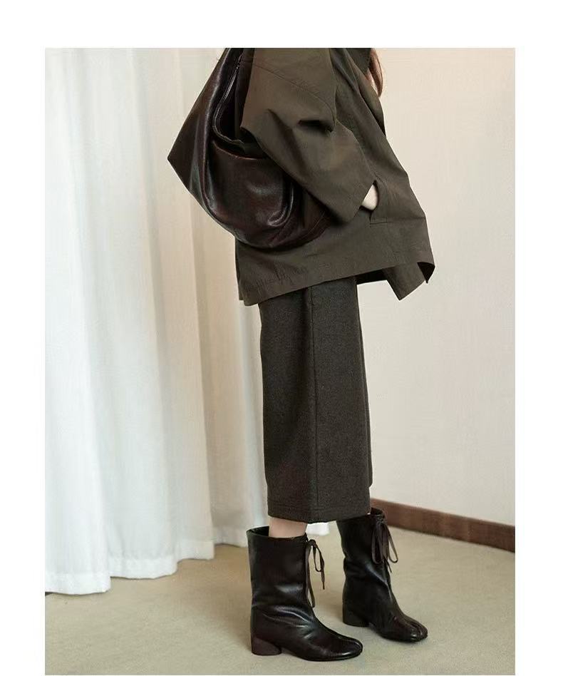 Mid-Calf Tabi High Heel Lace-Up Tabi Boots