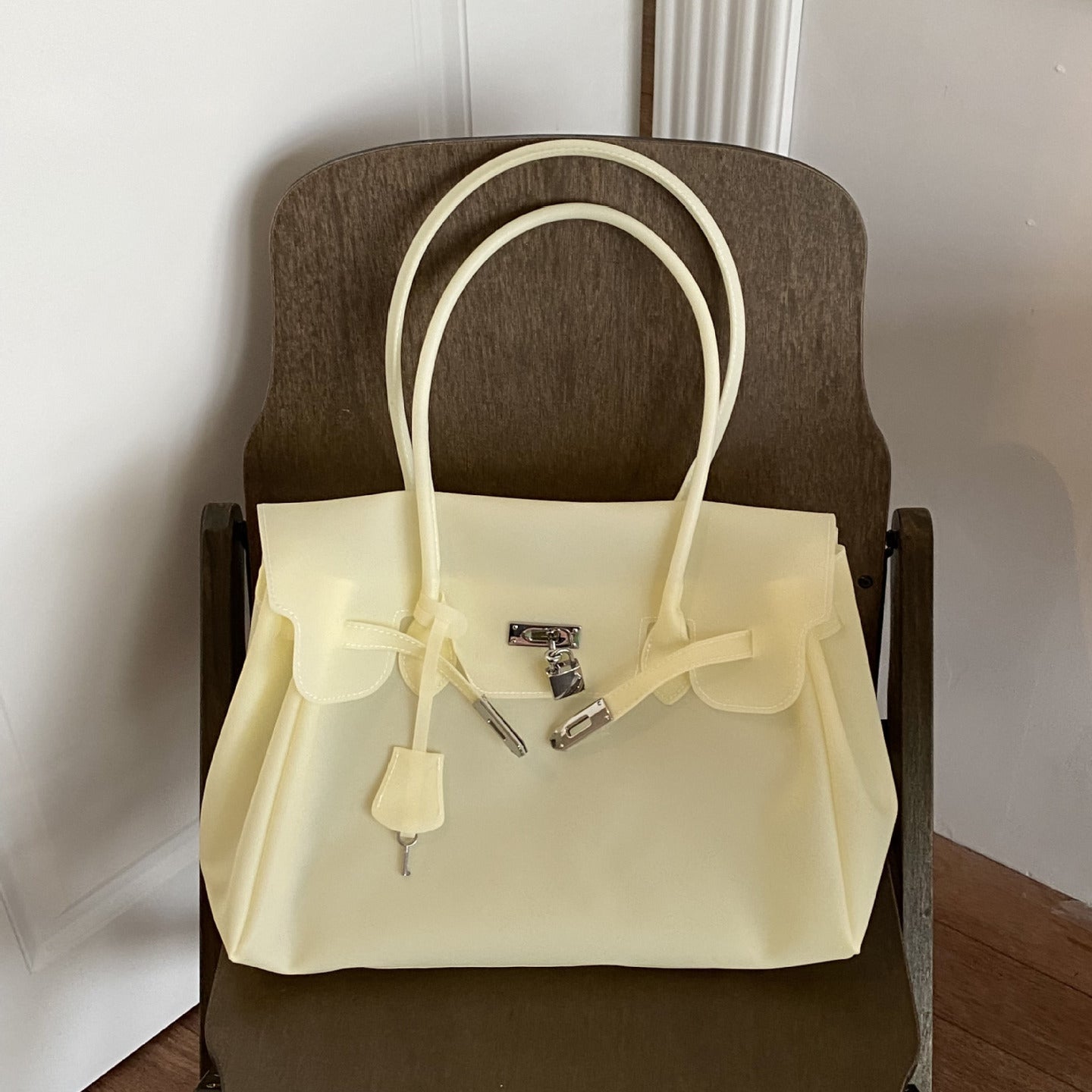 Yellow-Transparent Solid Color Pvc Jelly Bag Women's Tote Bag