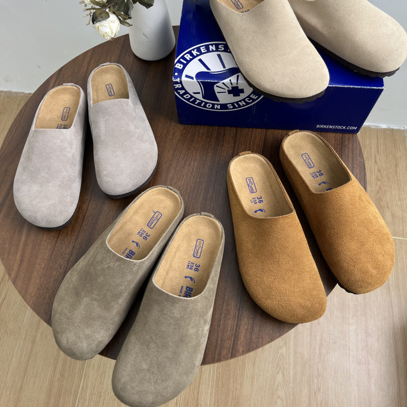 Suede Round Toe Slip Clogs