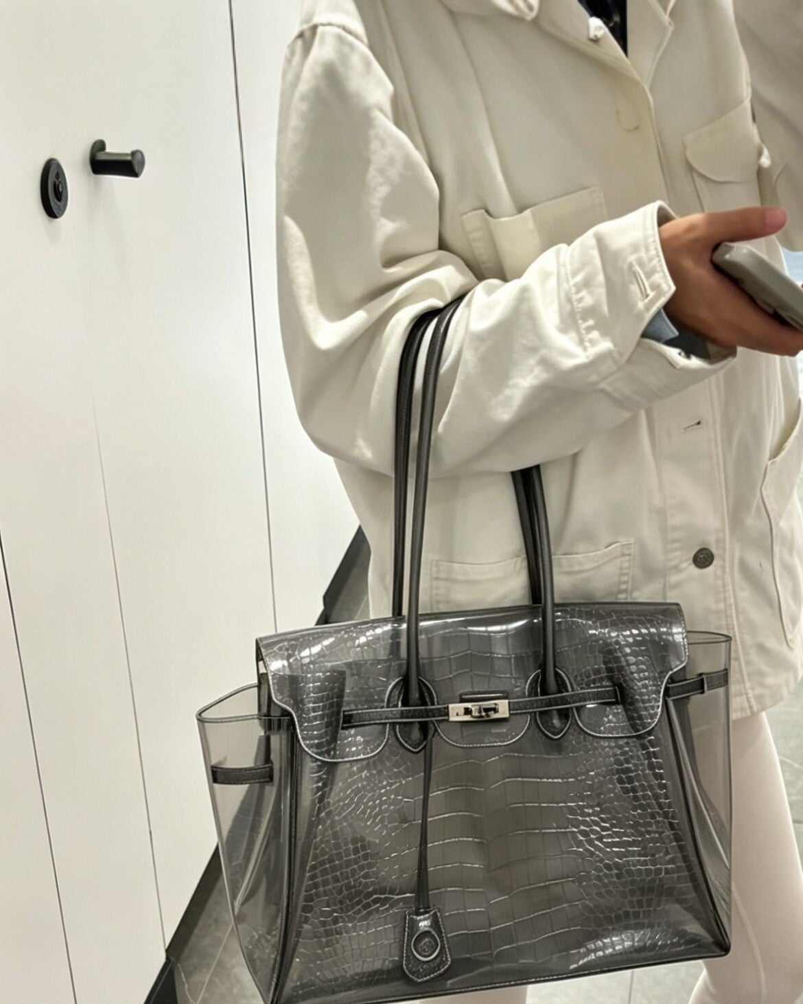 Croc Embossed TPU Jelly Bag Top Handle Handbag