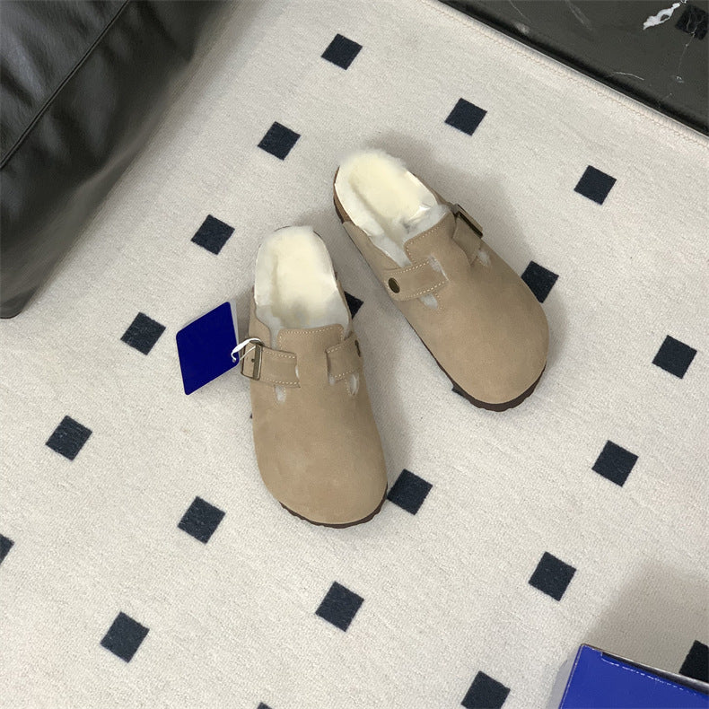 Boston Shearling fuzzy Suede Leather Footbed Clogs