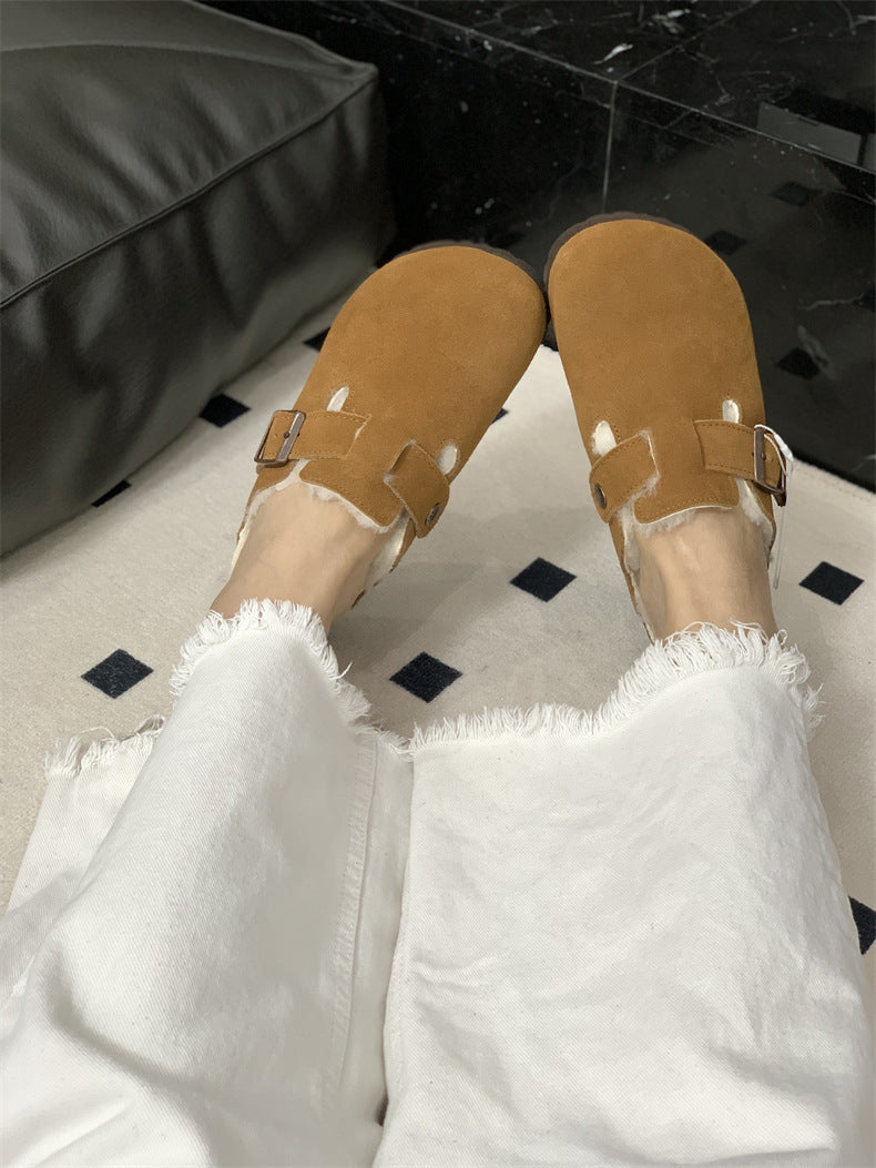 Boston Shearling fuzzy Suede Leather Footbed Clogs