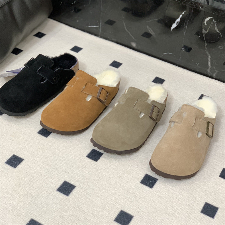 Boston Shearling fuzzy Suede Leather Footbed Clogs