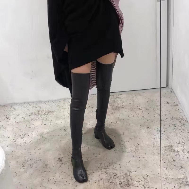 Black Split Toe knee high tabis Long Boots