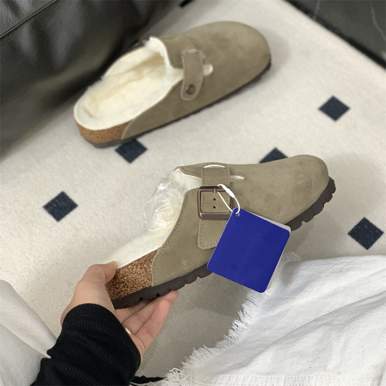 Boston Shearling fuzzy Suede Leather Footbed Clogs