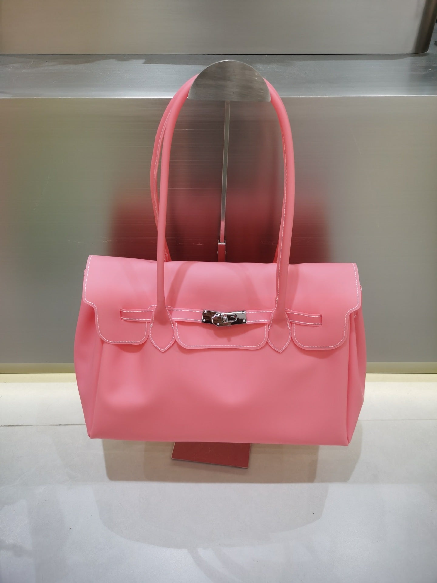 Transparent Solid Color Pvc Jelly Bag Women's Tote Bag-pink