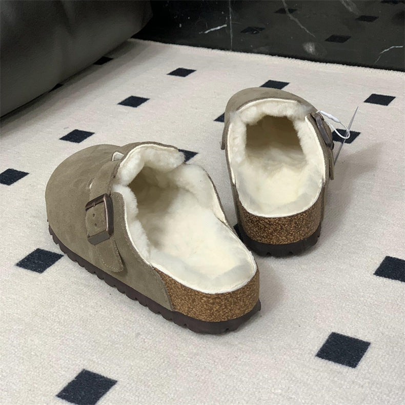 Boston Shearling fuzzy Suede Leather Footbed Clogs