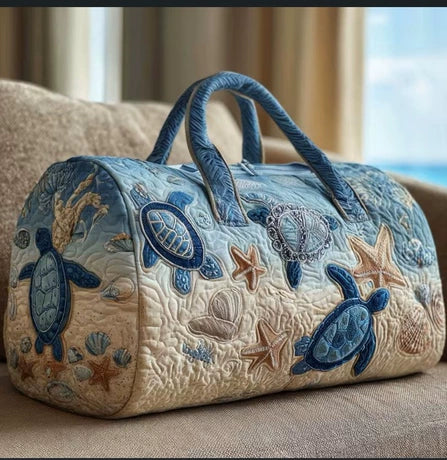 Ocean Turtle Print Hippie Van Quilted Duffle Bag