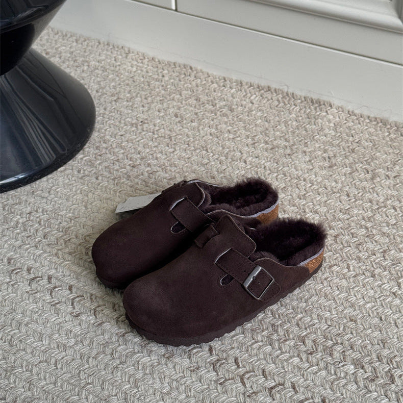 Boston Shearling fuzzy Suede Leather Footbed Clogs