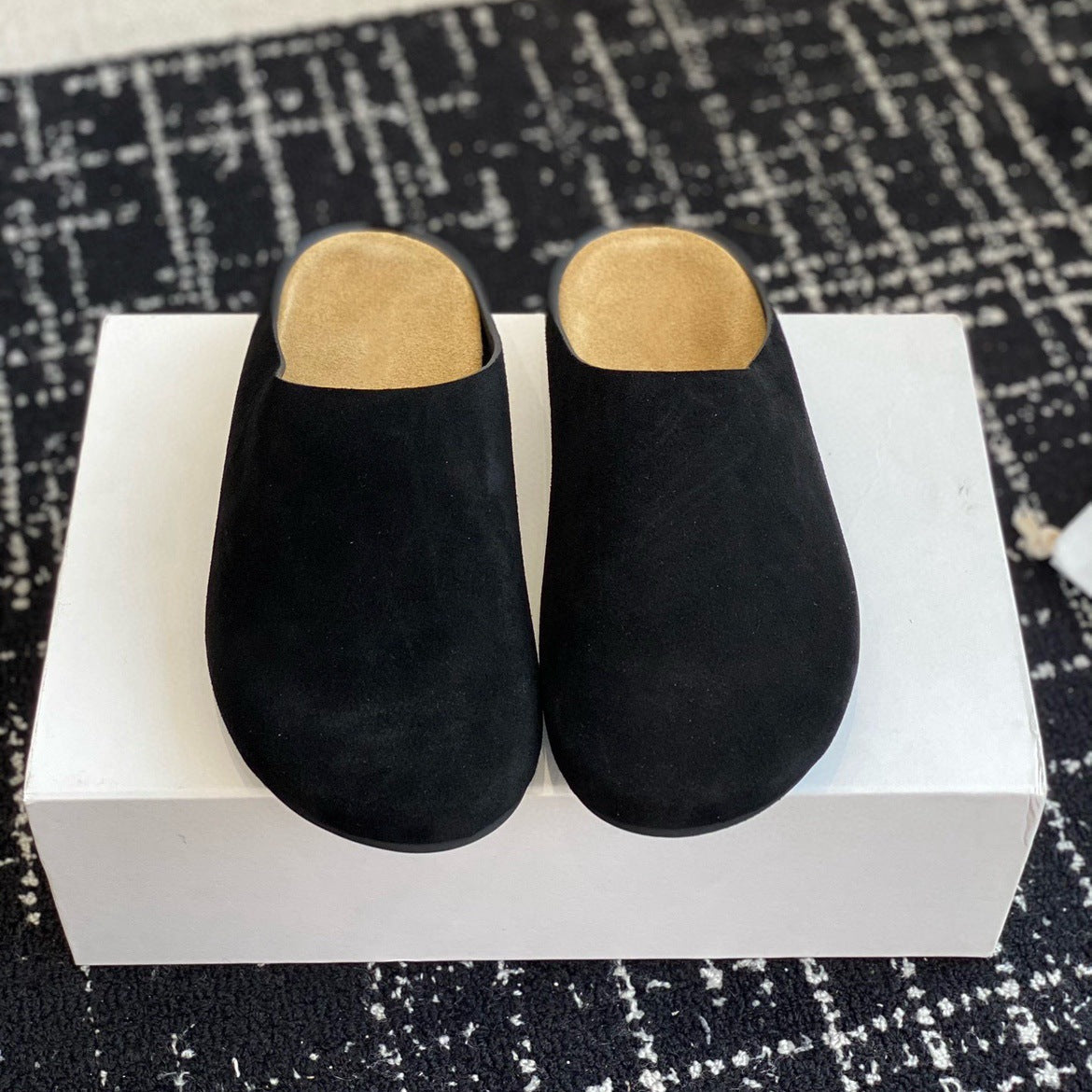 Suede Round Toe Slip Clogs