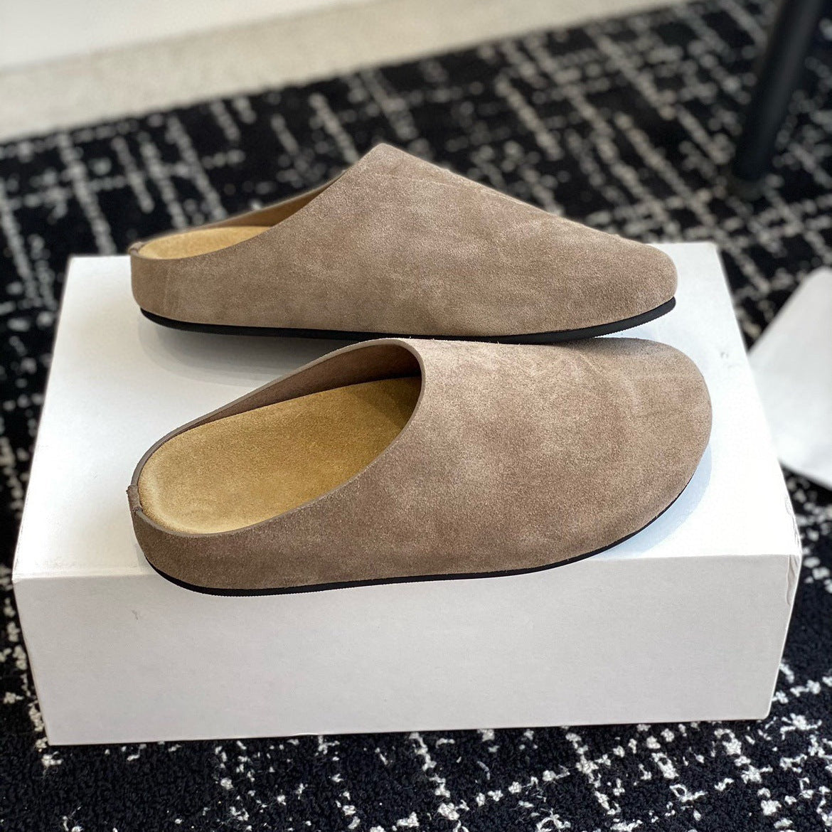 Suede Round Toe Slip Clogs