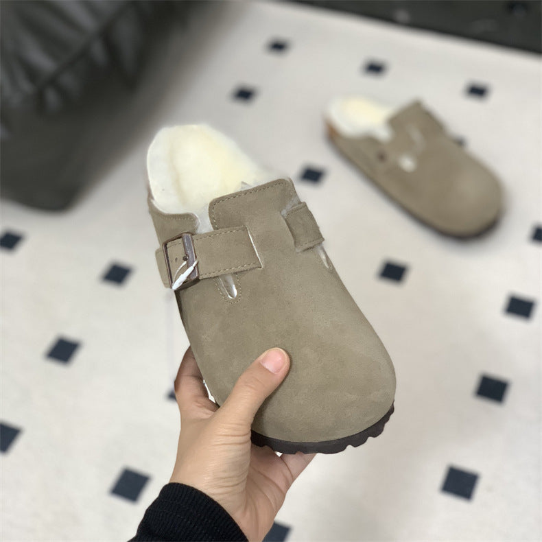 Boston Shearling fuzzy Suede Leather Footbed Clogs