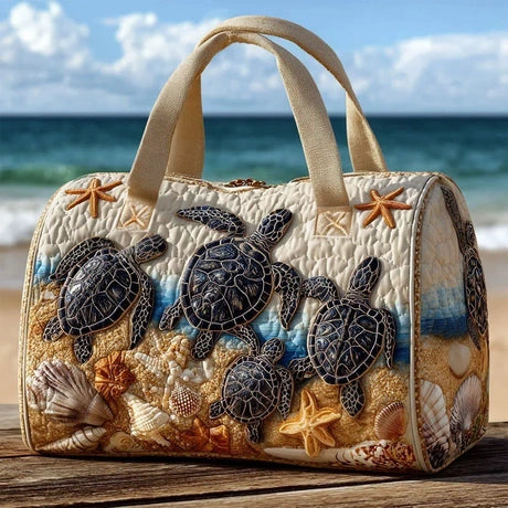 Ocean Turtle Print Hippie Van Quilted Duffle Bag