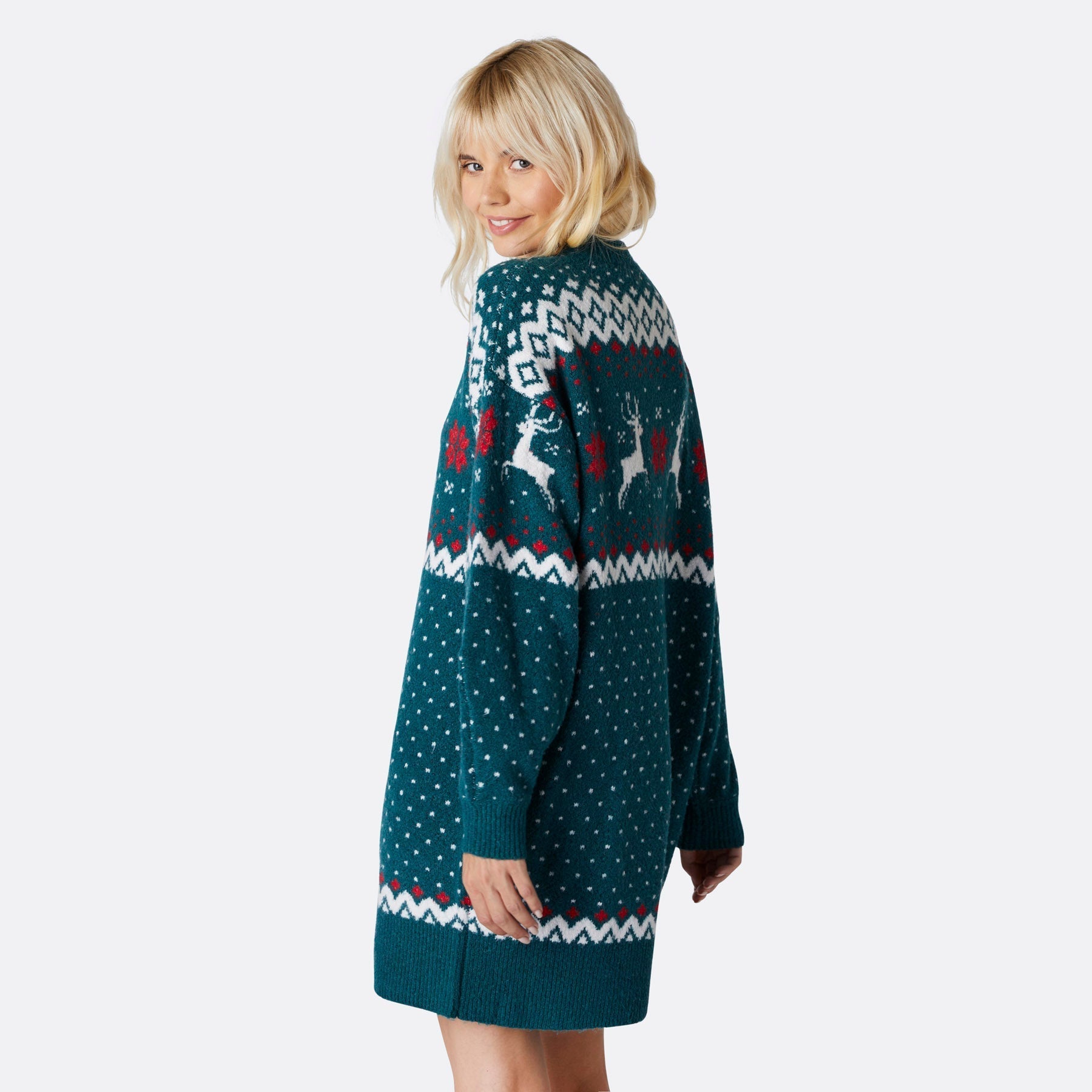 Reindeer Green Oversized Christmas Sweater Dress