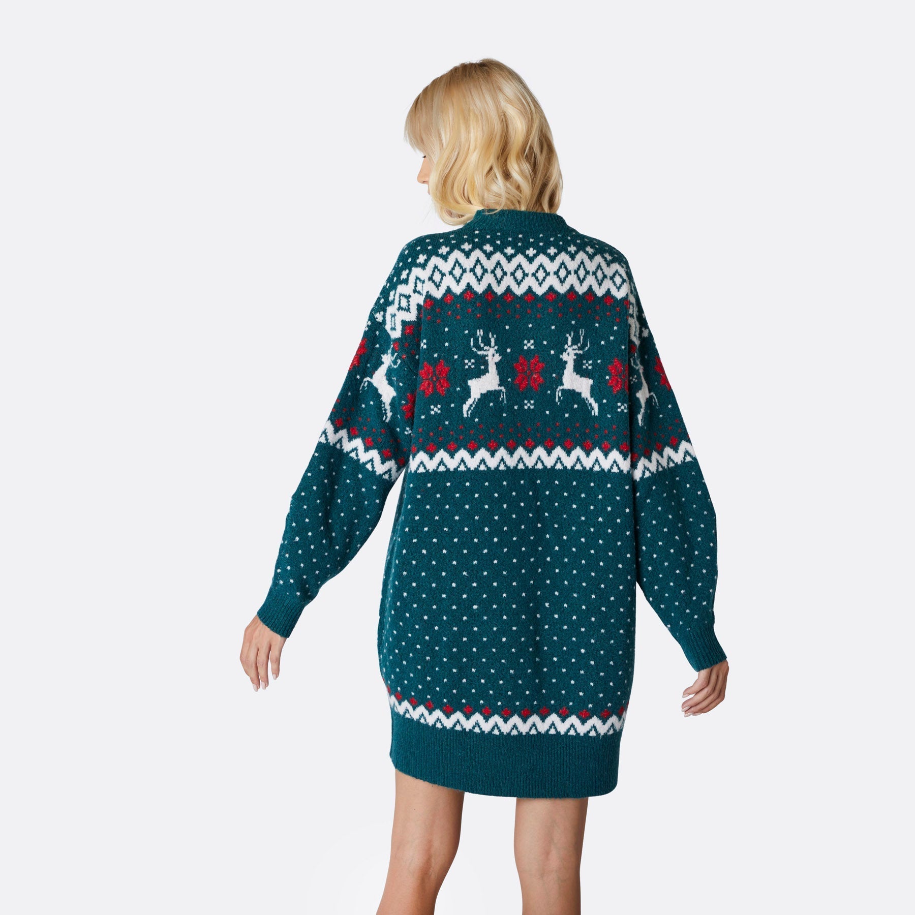 Reindeer Green Oversized Christmas Sweater Dress