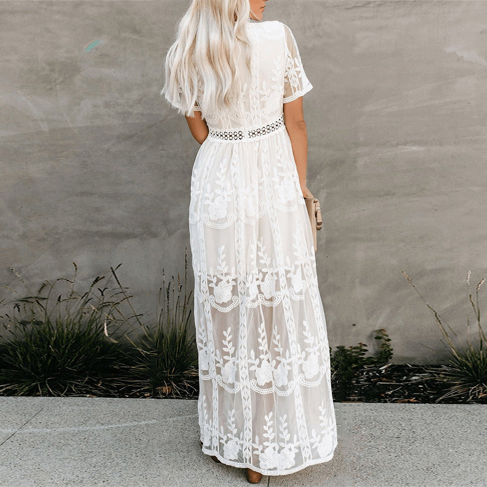 White Bohemian Long Lace Boho Dress