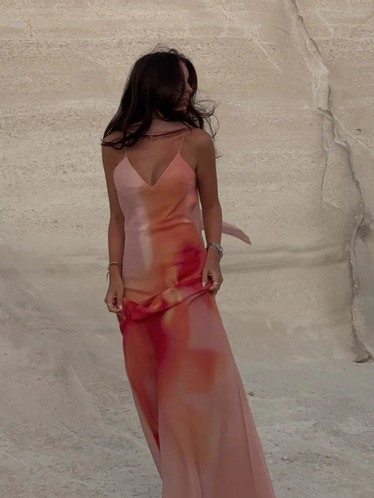 Chic Satin Strap Boho Dress