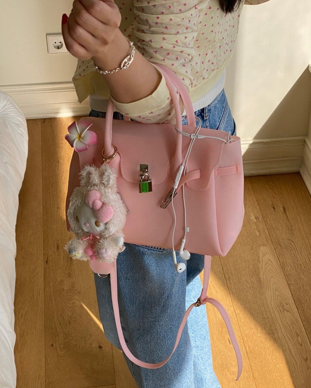 Transparent Solid Color Pvc Jelly Bag Women's Tote Bag-pink