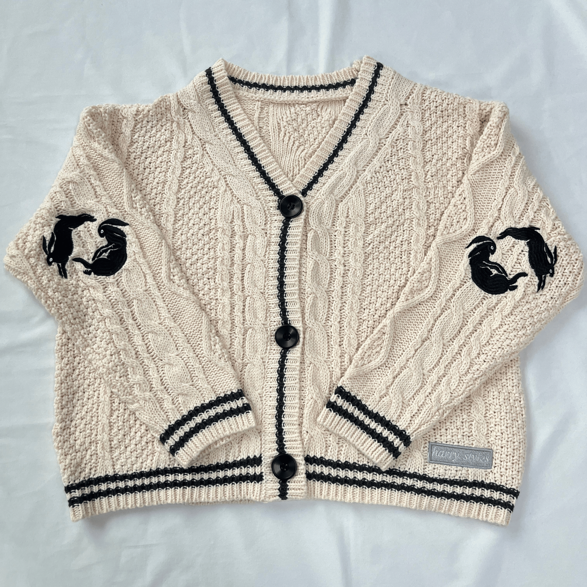 Bunny Knit Embroidered Cardigan, Knitted Sweater