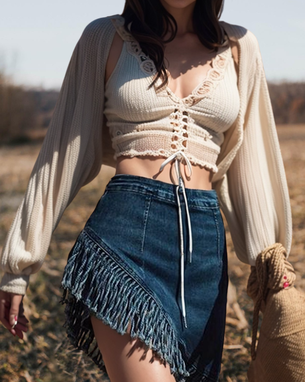 Asymmetrical Fringe Mini Western Skirt
