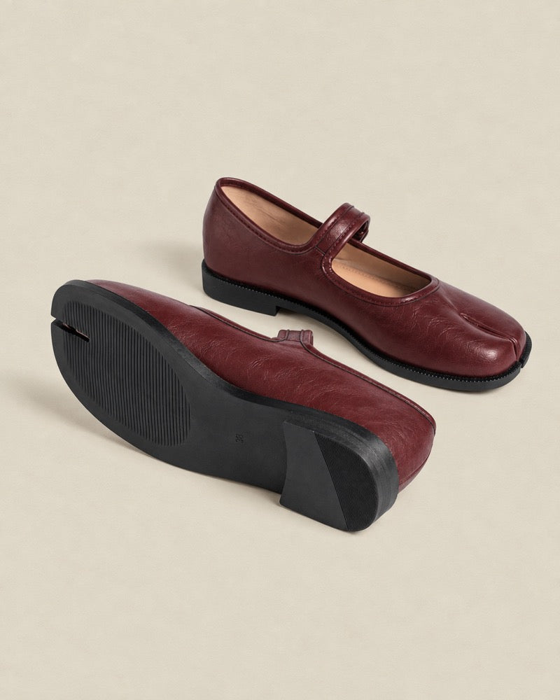 Red Adjustable Strap Tabi Mary Janes