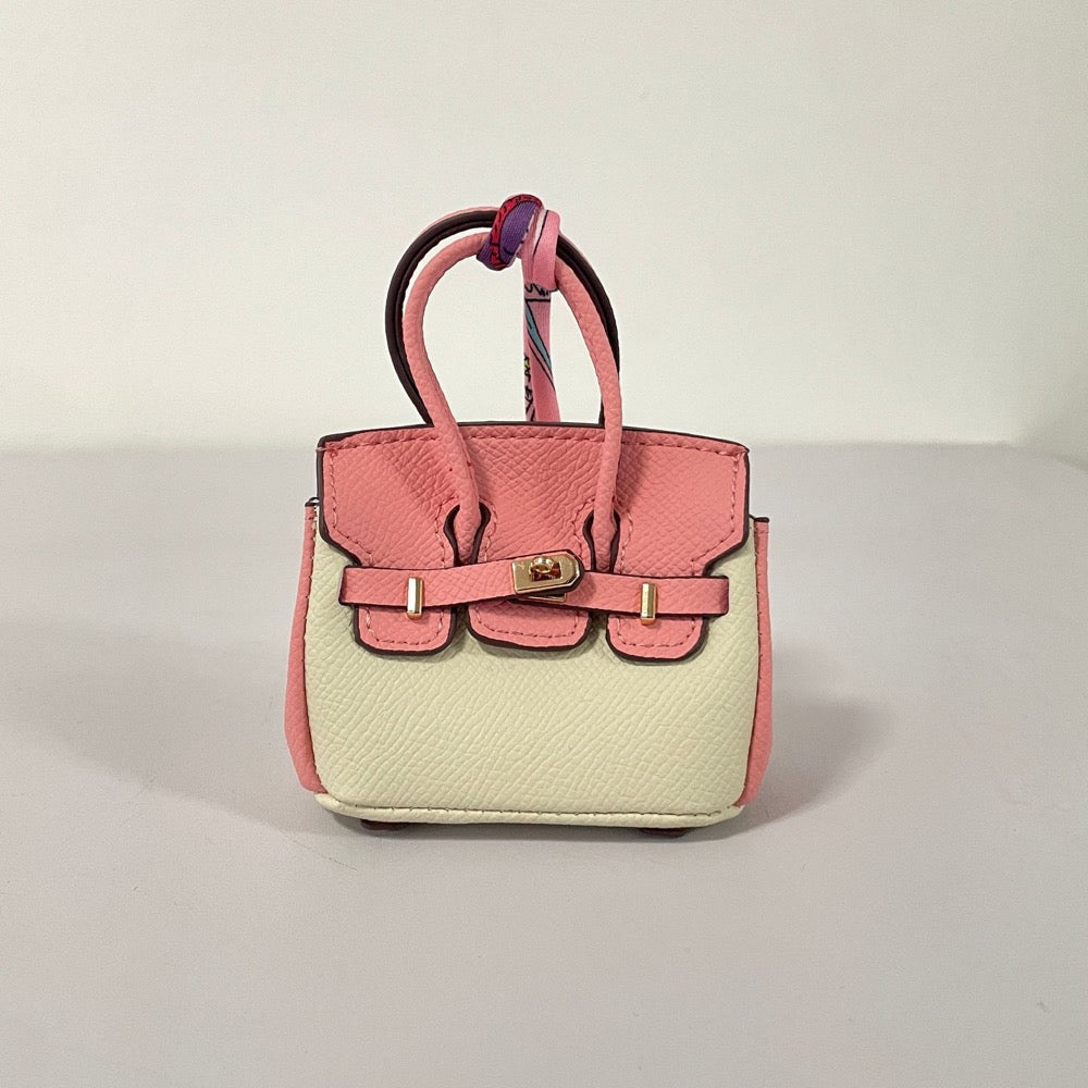 Mini Color Block Purse Charm Lipstick Holder Earbud Case Hermès style Bag Pendant
