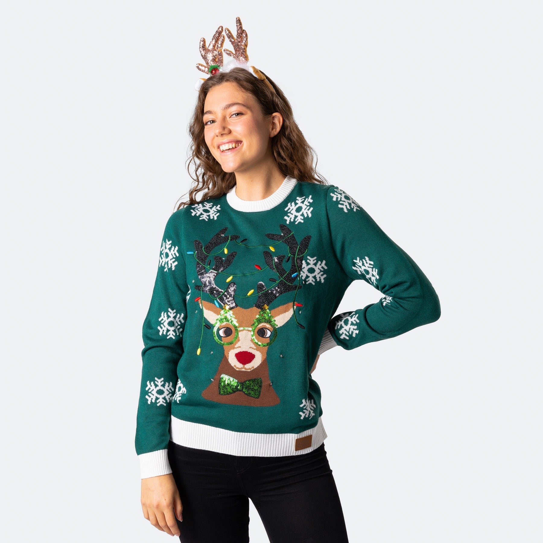 Reindeer Rudolf Green Christmas Sweater