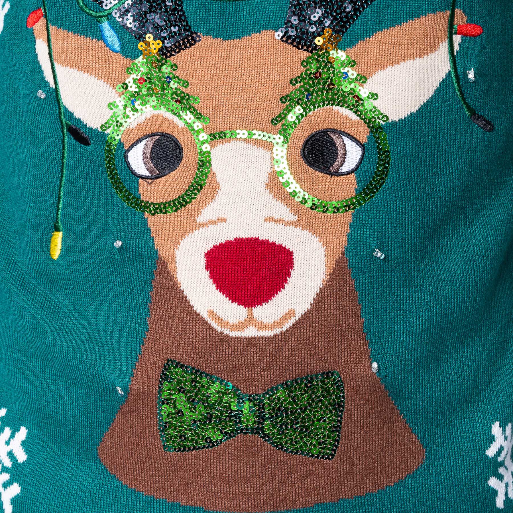 Reindeer Rudolf Green Christmas Sweater